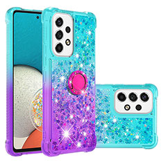 Coque Silicone Housse Etui Gel Bling-Bling avec Support Bague Anneau S02 pour Samsung Galaxy A53 5G Bleu Ciel