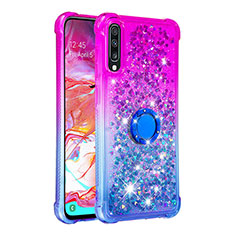 Coque Silicone Housse Etui Gel Bling-Bling avec Support Bague Anneau S02 pour Samsung Galaxy A70S Violet