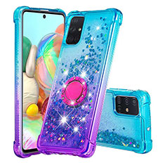 Coque Silicone Housse Etui Gel Bling-Bling avec Support Bague Anneau S02 pour Samsung Galaxy A71 4G A715 Bleu Ciel