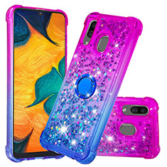 Coque Silicone Housse Etui Gel Bling-Bling avec Support Bague Anneau S02 pour Samsung Galaxy M10S Violet