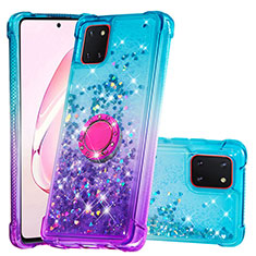 Coque Silicone Housse Etui Gel Bling-Bling avec Support Bague Anneau S02 pour Samsung Galaxy Note 10 Lite Bleu Ciel