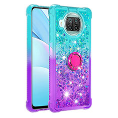 Coque Silicone Housse Etui Gel Bling-Bling avec Support Bague Anneau S02 pour Xiaomi Mi 10i 5G Bleu Ciel