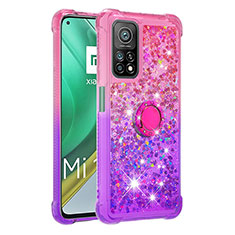 Coque Silicone Housse Etui Gel Bling-Bling avec Support Bague Anneau S02 pour Xiaomi Mi 10T Pro 5G Rose Rouge