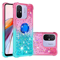 Coque Silicone Housse Etui Gel Bling-Bling avec Support Bague Anneau S02 pour Xiaomi Poco C55 Rose