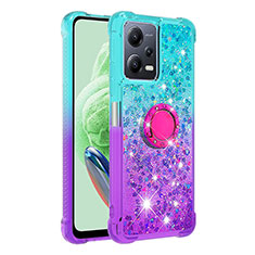 Coque Silicone Housse Etui Gel Bling-Bling avec Support Bague Anneau S02 pour Xiaomi Poco X5 5G Bleu Ciel