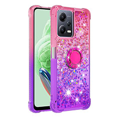 Coque Silicone Housse Etui Gel Bling-Bling avec Support Bague Anneau S02 pour Xiaomi Poco X5 5G Rose Rouge