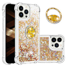 Coque Silicone Housse Etui Gel Bling-Bling avec Support Bague Anneau S03 pour Apple iPhone 13 Pro Max Or