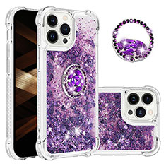 Coque Silicone Housse Etui Gel Bling-Bling avec Support Bague Anneau S03 pour Apple iPhone 13 Pro Max Violet