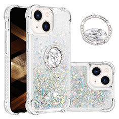 Coque Silicone Housse Etui Gel Bling-Bling avec Support Bague Anneau S03 pour Apple iPhone 14 Plus Bleu Clair