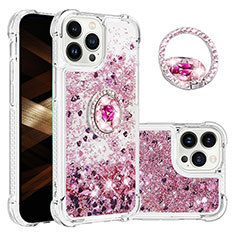 Coque Silicone Housse Etui Gel Bling-Bling avec Support Bague Anneau S03 pour Apple iPhone 14 Pro Max Violet Clair