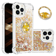 Coque Silicone Housse Etui Gel Bling-Bling avec Support Bague Anneau S03 pour Apple iPhone 15 Pro Max Or