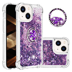 Coque Silicone Housse Etui Gel Bling-Bling avec Support Bague Anneau S03 pour Apple iPhone 15 Violet