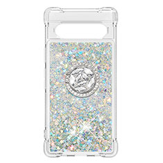 Coque Silicone Housse Etui Gel Bling-Bling avec Support Bague Anneau S03 pour Google Pixel 7a 5G Argent