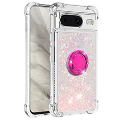 Coque Silicone Housse Etui Gel Bling-Bling avec Support Bague Anneau S03 pour Google Pixel 8 5G Rose