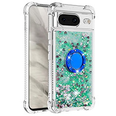 Coque Silicone Housse Etui Gel Bling-Bling avec Support Bague Anneau S03 pour Google Pixel 8 5G Vert