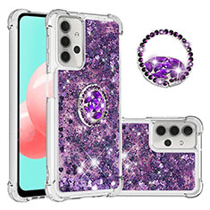 Coque Silicone Housse Etui Gel Bling-Bling avec Support Bague Anneau S03 pour Samsung Galaxy A32 4G Violet