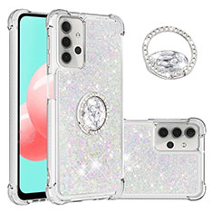 Coque Silicone Housse Etui Gel Bling-Bling avec Support Bague Anneau S03 pour Samsung Galaxy A32 5G Argent