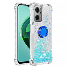 Coque Silicone Housse Etui Gel Bling-Bling avec Support Bague Anneau S03 pour Xiaomi Redmi 10 Prime Plus 5G Bleu Ciel