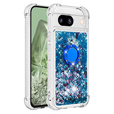 Coque Silicone Housse Etui Gel Bling-Bling avec Support Bague Anneau YB1 pour Google Pixel 8a 5G Bleu