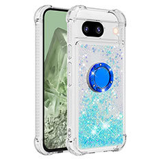 Coque Silicone Housse Etui Gel Bling-Bling avec Support Bague Anneau YB1 pour Google Pixel 8a 5G Bleu Clair