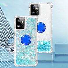 Coque Silicone Housse Etui Gel Bling-Bling avec Support Bague Anneau YB1 pour Motorola Moto G Power 5G (2023) Bleu Ciel