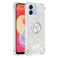 Coque Silicone Housse Etui Gel Bling-Bling avec Support Bague Anneau YB1 pour Samsung Galaxy A04 4G Argent