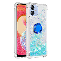 Coque Silicone Housse Etui Gel Bling-Bling avec Support Bague Anneau YB1 pour Samsung Galaxy A04 4G Bleu Clair