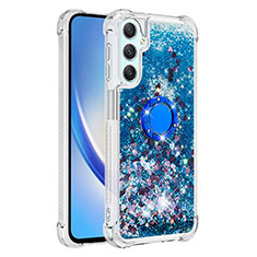 Coque Silicone Housse Etui Gel Bling-Bling avec Support Bague Anneau YB1 pour Samsung Galaxy A24 4G Bleu