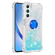 Coque Silicone Housse Etui Gel Bling-Bling avec Support Bague Anneau YB1 pour Samsung Galaxy A24 4G Bleu Ciel