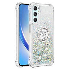 Coque Silicone Housse Etui Gel Bling-Bling avec Support Bague Anneau YB1 pour Samsung Galaxy A24 4G Bleu Clair