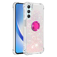 Coque Silicone Housse Etui Gel Bling-Bling avec Support Bague Anneau YB1 pour Samsung Galaxy A24 4G Rose