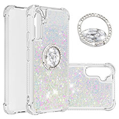 Coque Silicone Housse Etui Gel Bling-Bling avec Support Bague Anneau YB1 pour Samsung Galaxy A34 5G Argent