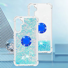 Coque Silicone Housse Etui Gel Bling-Bling avec Support Bague Anneau YB1 pour Samsung Galaxy A34 5G Bleu Ciel