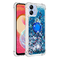 Coque Silicone Housse Etui Gel Bling-Bling avec Support Bague Anneau YB1 pour Samsung Galaxy F04 Bleu