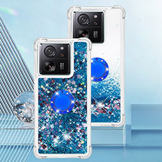 Coque Silicone Housse Etui Gel Bling-Bling avec Support Bague Anneau YB1 pour Xiaomi Mi 13T Pro 5G Bleu