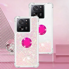 Coque Silicone Housse Etui Gel Bling-Bling avec Support Bague Anneau YB1 pour Xiaomi Mi 13T Pro 5G Rose