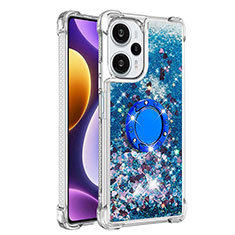 Coque Silicone Housse Etui Gel Bling-Bling avec Support Bague Anneau YB1 pour Xiaomi Poco F5 5G Bleu