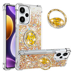 Coque Silicone Housse Etui Gel Bling-Bling avec Support Bague Anneau YB1 pour Xiaomi Poco F5 5G Or