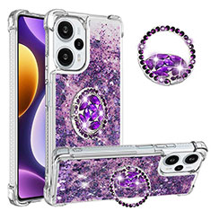 Coque Silicone Housse Etui Gel Bling-Bling avec Support Bague Anneau YB1 pour Xiaomi Poco F5 5G Violet