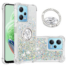 Coque Silicone Housse Etui Gel Bling-Bling avec Support Bague Anneau YB1 pour Xiaomi Poco X5 5G Bleu Clair