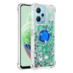 Coque Silicone Housse Etui Gel Bling-Bling avec Support Bague Anneau YB1 pour Xiaomi Poco X5 5G Vert