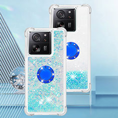 Coque Silicone Housse Etui Gel Bling-Bling avec Support Bague Anneau YB1 pour Xiaomi Redmi K60 Ultra 5G Bleu Ciel