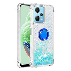 Coque Silicone Housse Etui Gel Bling-Bling avec Support Bague Anneau YB1 pour Xiaomi Redmi Note 12 5G Bleu Ciel