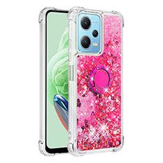 Coque Silicone Housse Etui Gel Bling-Bling avec Support Bague Anneau YB1 pour Xiaomi Redmi Note 12 5G Rose Rouge