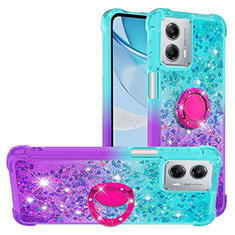 Coque Silicone Housse Etui Gel Bling-Bling avec Support Bague Anneau YB2 pour Motorola Moto G 5G (2023) Bleu Ciel