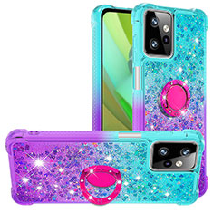 Coque Silicone Housse Etui Gel Bling-Bling avec Support Bague Anneau YB2 pour Motorola Moto G Power 5G (2023) Bleu Ciel