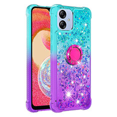 Coque Silicone Housse Etui Gel Bling-Bling avec Support Bague Anneau YB2 pour Samsung Galaxy A04E Bleu Ciel