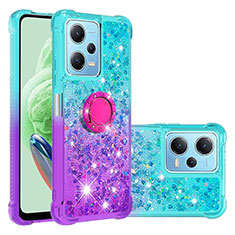 Coque Silicone Housse Etui Gel Bling-Bling avec Support Bague Anneau YB2 pour Xiaomi Redmi Note 12 5G Bleu Ciel