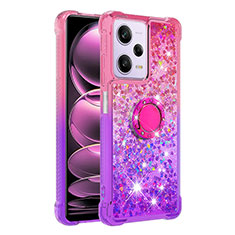 Coque Silicone Housse Etui Gel Bling-Bling avec Support Bague Anneau YB2 pour Xiaomi Redmi Note 12 Pro 5G Rose Rouge