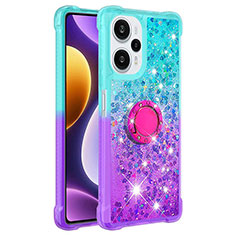 Coque Silicone Housse Etui Gel Bling-Bling avec Support Bague Anneau YB2 pour Xiaomi Redmi Note 12 Turbo 5G Bleu Ciel